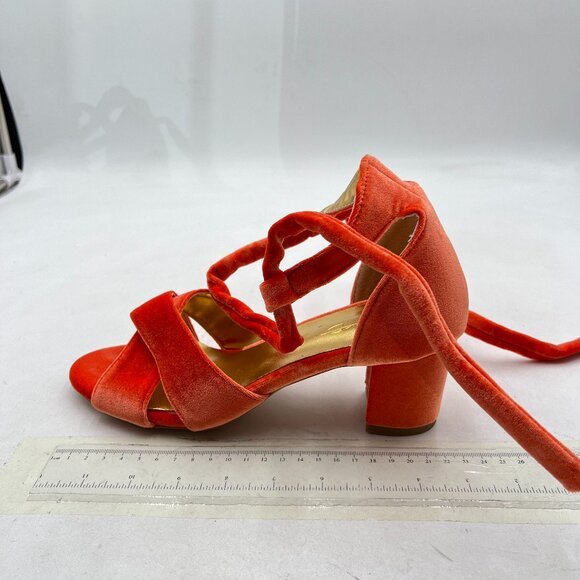 XYD Orange Velvet Open Toe Strappy Block Heel Sandal Ankle Strap Summer Shoes - Picture 1 of 7
